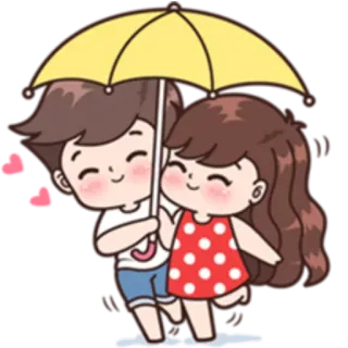 ☂ 사랑, 커플, 우산, 귀여운, 만화 whatsapp sticker