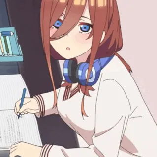 🐾 Miku Nakano The Quintessential Quintuplets Anime, Ragazza, Miku Nakano, Cuffie, Scrittura, The Quintessential Quintuplets telegram sticker