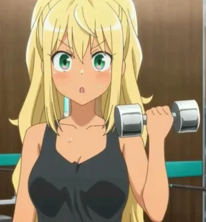 😮 Anime, Ragazza, Sollevamento pesi, Esercizio fisico, Fitness, Palestra, Manubrio, Cartone animato telegram sticker