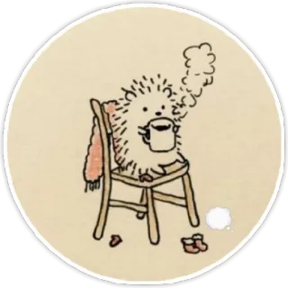 ☺ ёж, стул, кофе, милый, животное, шарф, зима whatsapp sticker