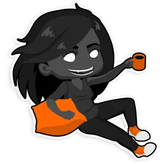 🍻 Chibi, Dessin animé, Café, Endormi, Oreiller, Noir et blanc, Monstre telegram sticker