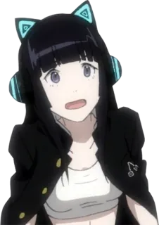 😧 Anime, Mädchen, Kopfhörer, Katzenohren, Charakter telegram sticker