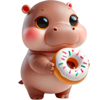 🍮 hipopótamo, donut, fofo, animal, desenho animado, doce, sobremesa telegram sticker