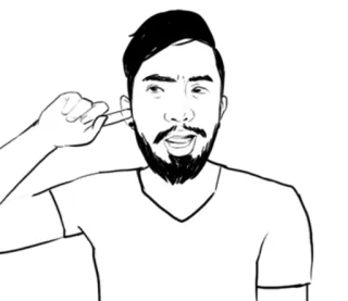 👂 man, ear, cleaning, cotton swab, stick figure, person, beard telegram sticker