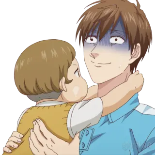 😖 anime, man, child, cartoon, hug telegram sticker