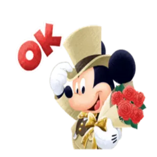 👌 Mickey Mouse ok микки маус, дисней, мультфильм, окей, розы, букет telegram sticker
