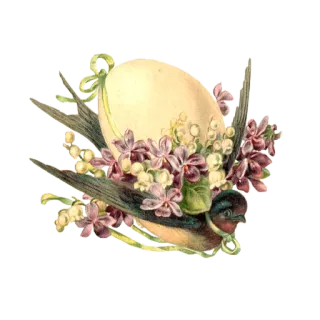 🥚 uovo, fiori, uccello, lilla, primavera, vintage, pasqua whatsapp sticker