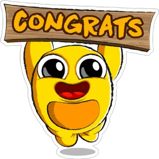 👍 CONGRATS 축하, 만화, 귀여운, 노란색, 축하, 인사 telegram sticker