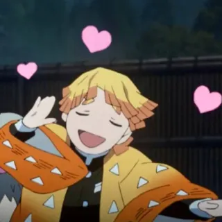 💛 Zenitsu Agatsuma Demon Slayer Zenitsu, Demon Slayer, anime, hearts, cute, manga, cartoon whatsapp sticker