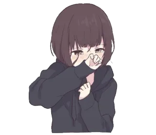 😢 fille anime, mignon, rougir, sweat à capuche, pleurer telegram sticker
