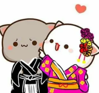 💙 แมว, กิโมโน, รัก, น่ารัก, การ์ตูน, คู่ telegram sticker