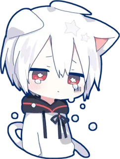 😢 Anime, Kawaii, Süß, Manga, Chibi, Weinend, Weißes Haar, Rote Augen telegram sticker