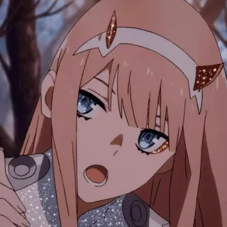 😨 Zero Two Darling in the Franxx Anime, Dziewczyna, Różowe włosy, Słodkie, Postać telegram sticker