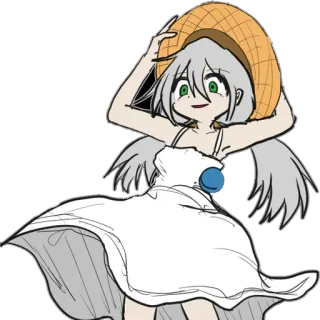 🏖 Anime, Frau, Strohhut, Kleid, Cartoon telegram sticker