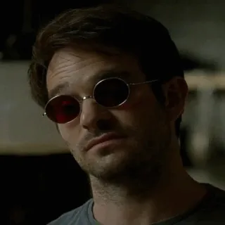 🕶 Daredevil мужчина, очки, круглые солнцезащитные очки, сорвиголова, персонаж, красные линзы telegram sticker