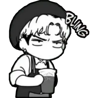 😒 BLING bling, beverage, drink, cartoon, monochrome telegram sticker