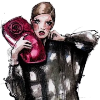 😟 femme, mode, mannequin, aquarelle, art, illustration telegram sticker