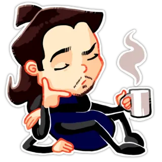 🤔 Cartoon, Mann, Kaffee, Müde, Entspannt telegram sticker