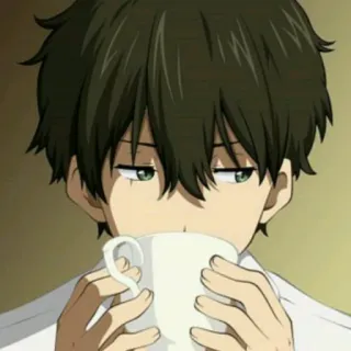 🌱 Houtarou Oreki Hyouka アニメ, キャラクター, ティーン, カップ, 飲み物, 氷菓 telegram sticker