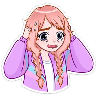 😳 Аниме, Девушка, Мультфильм, Обеспокоенная, Смущенная, Тревожная telegram sticker