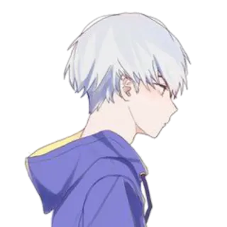 😕 anime, boy, white hair, blush, sticker, cartoon telegram sticker