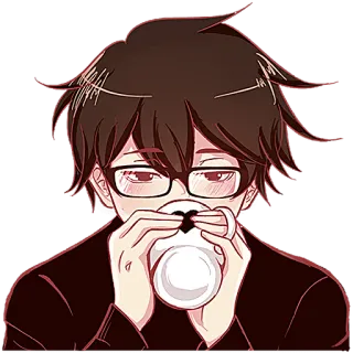 ☕ Anak laki-laki anime, Kacamata, Kopi, Minum, Lucu, Kawaii, Kartun, Ilustrasi telegram sticker