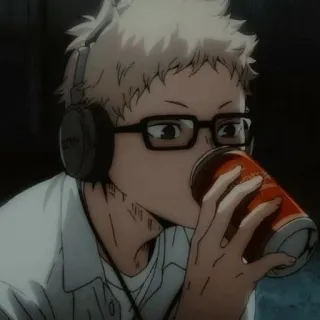 🦕 Kei Tsukishima Haikyuu!! anime, character, tsukishima, haikyuu, drinking, headphones telegram sticker