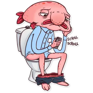 🚽 SCROLL SCROLL Blobfish, Toilette, Téléphone, Dessin animé, Drôle, Meme telegram sticker