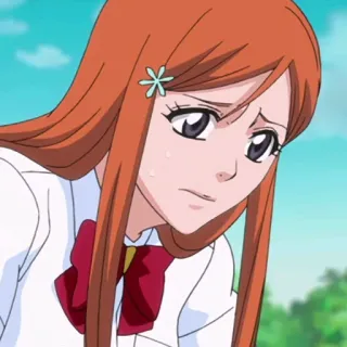 😥 Orihime Inoue Bleach anime, cartoon, girl, Orihime Inoue, Bleach, school uniform telegram sticker
