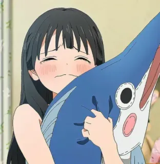 🍥 Anime, Menina, Peixe, Abraço, Personagem, Desenho animado telegram sticker