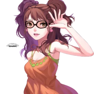 👋 Anime, Mädchen, Brille, Weiblich, Cartoon, Niedlich whatsapp sticker