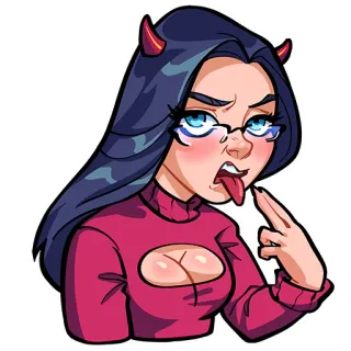 🤮 iblis, gadis, lidah, tanduk merah, kacamata, kesal telegram sticker