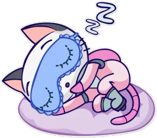 😴 gato, durmiendo, antifaz, dibujos animados, lindo, sueño, almohada whatsapp sticker
