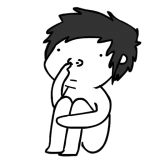 👃 Desenho animado, Sentado, Figura, Branco, Preto, Simples telegram sticker