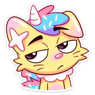 😒 Cartoon, Katze, Einhorn, Sticker, Süß, Kawaii, Schläfrig, Gelangweilt whatsapp sticker