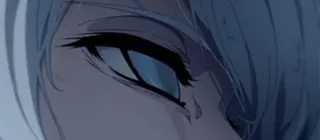 💀 Auge, Anime, Blau, Weißes Haar, Nahaufnahme, Traurig whatsapp sticker