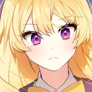 🥡 garota anime, mangá, desenho animado, cabelo loiro, olhos roxos, retrato telegram sticker