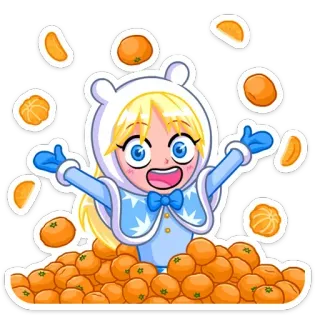 🍊 desenho animado, menina, laranja, fruta, feliz, fofo telegram sticker
