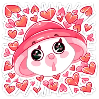 💕 kawaii, fofo, corações, rosa, personagem, chapéu whatsapp sticker