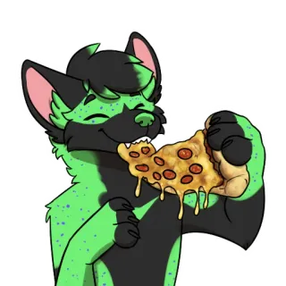 🍕 furry, anthro, pizza, eating, green, cute, cartoon telegram sticker