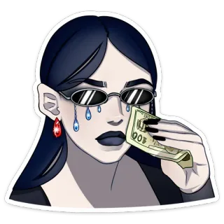 😭 женщина, деньги, плач, солнцезащитные очки, долларовая купюра, слезы, грустный whatsapp sticker
