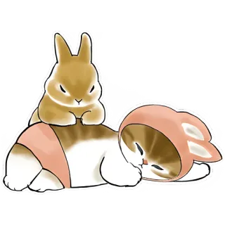 😴 토끼, 고양이, 귀여운, 동물, 잠자는, 평화로운, 사랑스러운, kawaii telegram sticker