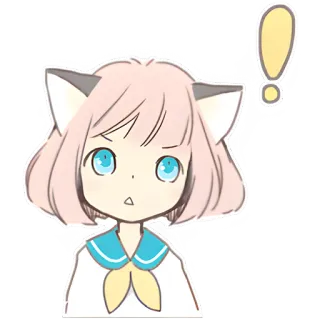 😤 สาวหูแมว, อนิเมะ, สติกเกอร์, คาวาอิ, เครื่องหมายอัศเจรีย์, น่ารัก whatsapp sticker