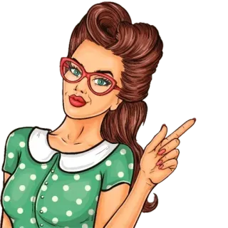 ☝️ Frau, Mädchen, Pop Art, Brille, Retro, Cartoon, Zeigen, Illustration telegram sticker