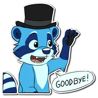 👋 GOODBYE! desenho animado, guaxinim, chapéu, acenando, adeus whatsapp sticker