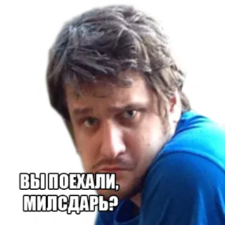 😳 ВЫ ПОЕХАЛИ, МИЛСДАРЬ? rusia, meme, pertanyaan, potret, pria, wajah telegram sticker
