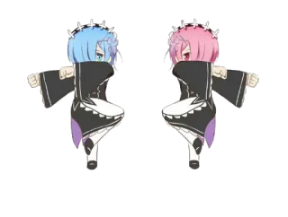 💃 Rem and Ram anime, chibi, twins, cute, dancing whatsapp sticker