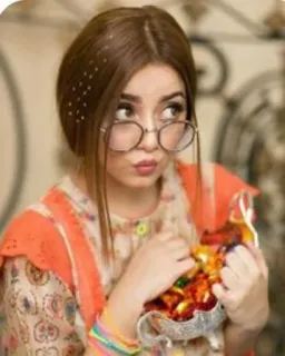 🤫 woman, food, portrait, person, girl, round glasses telegram sticker