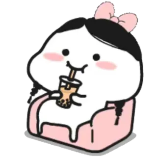 💓 naklejka, kreskówka, uroczy, dziewczyna, herbata, boba, kawaii, krzesło telegram sticker