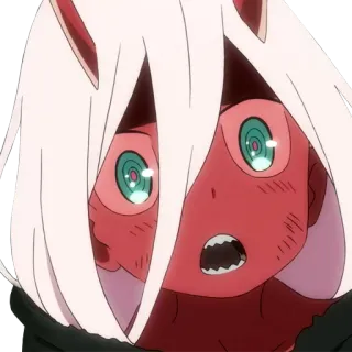 😧 Zero Two Darling in the Franxx Anime, Mädchen, Zero Two, Darling in the Franxx, Rosa Haut, Hörner, Schockiert telegram sticker